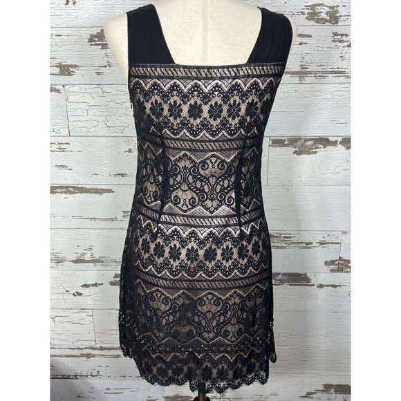 LAUNDRY BY SHELLI SEGAL Lace Illusion Beaded Sleeveless Dress Black Sz 4 EUC - Picture 4 of 6